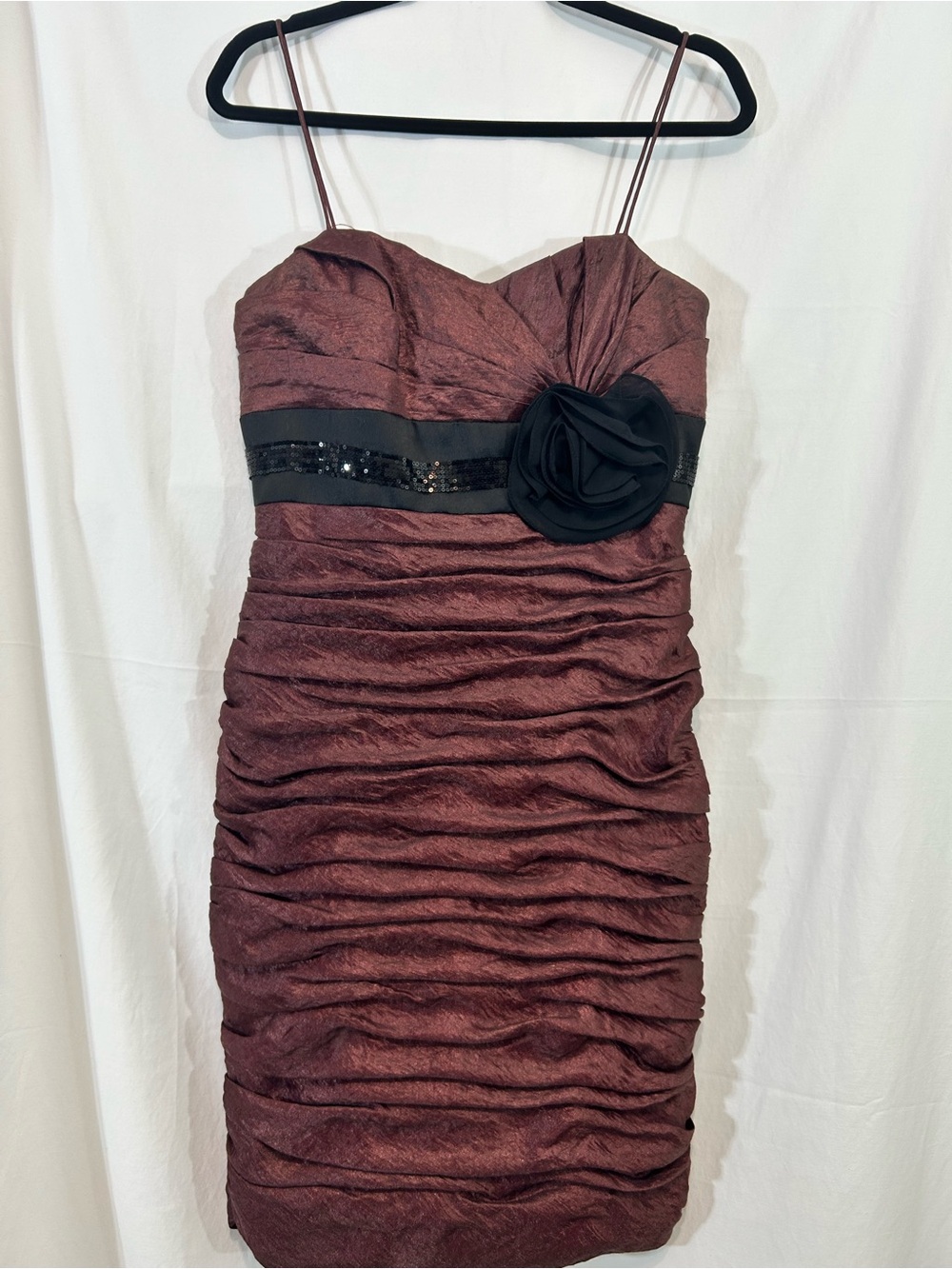 NV Couture Size 6 Brown Ruched Rosette Sequin Cocktail Dress
